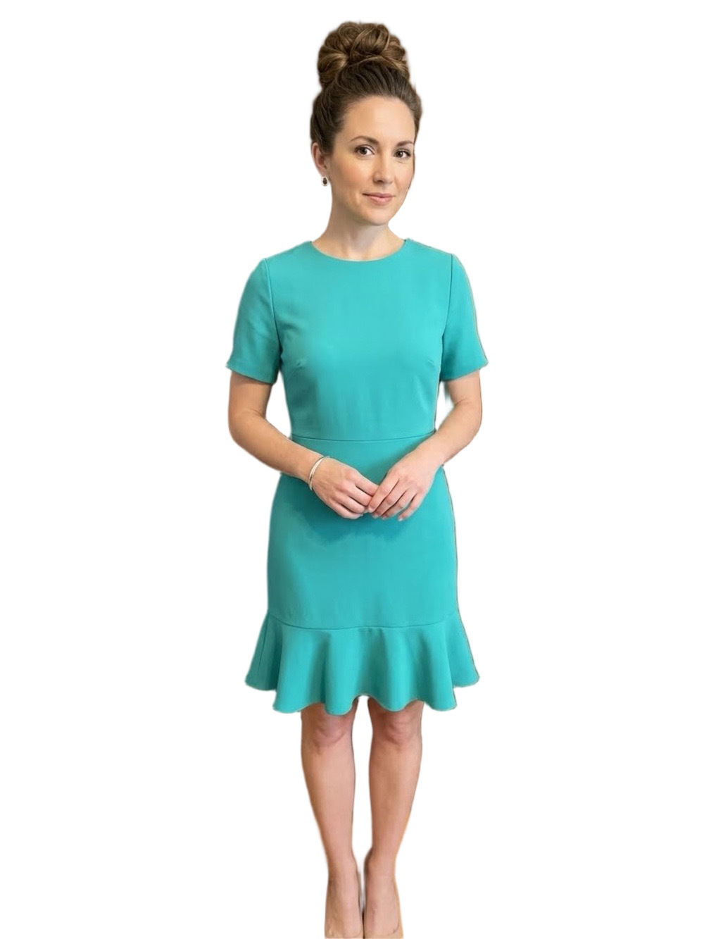 2 Hearts Women's Green Short-Sleeve Midi Dress with Flounce Hem Size M